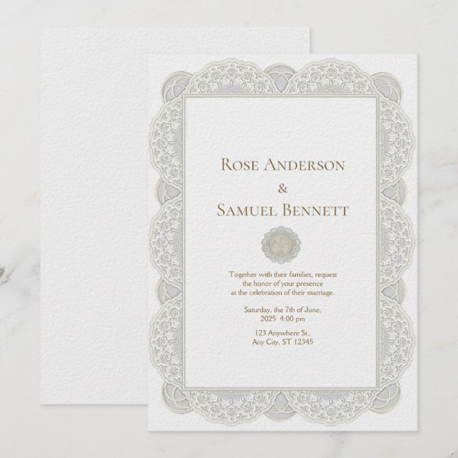 Chic Lace Floral Wedding Invitation Inbjudningar (Fram/baksida)