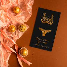 Chic Lace Lingerie Butik Guld Glitter  Visitkort