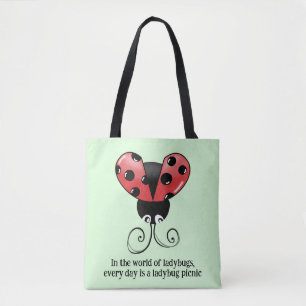 Chic Ladybug Quote Tote Bag - Ladybug Picnic Tygkasse