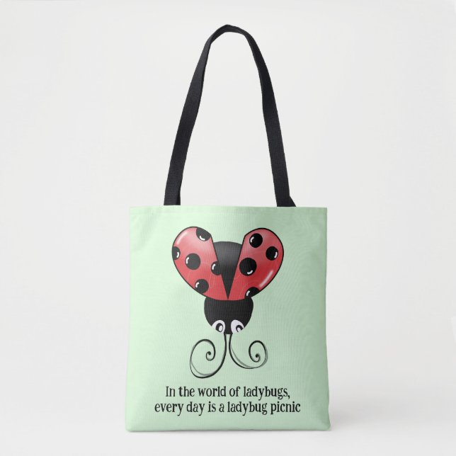 Chic Ladybug Quote Tote Bag - Ladybug Picnic Tygkasse (Framsida)