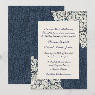 Chic Land Denim Damask och Elfenbenskusten Snöre B Inbjudningar