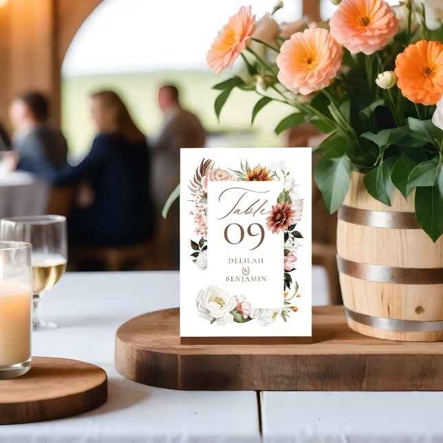 Chic Land Westerna vattenfärgsfärgBlommigtar Horse Bordsnummer (Chic Country Western Watercolor Florals Horseshoe Table Number)