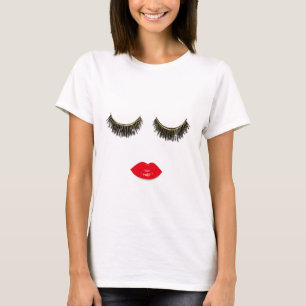 Chic Lash & Red Läppar Print Beauty Girl T Shirt