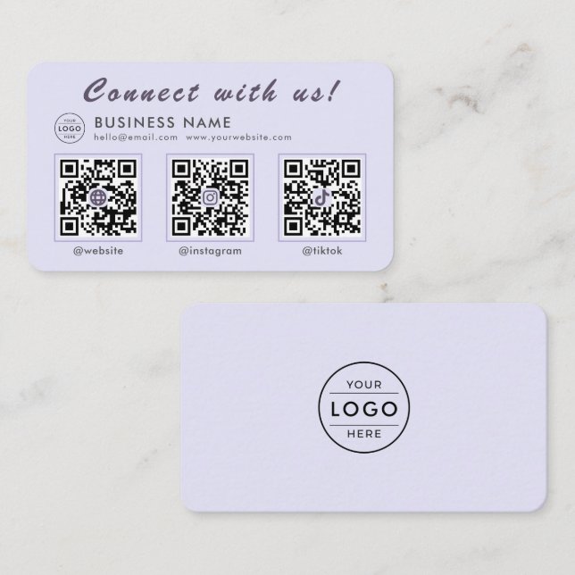 Chic Lavendel 3 QR-kod Multi Social Visitkort (Fram/baksida)
