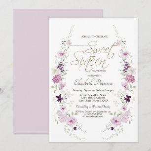 Chic Lavendel Vilda Blommor Sweet 16 Inbjudningar