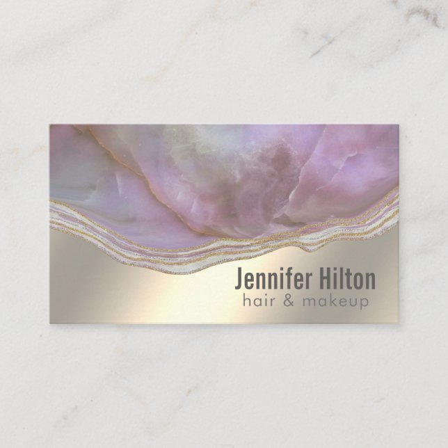 Chic lavender agate geode professionell guld foil visitkort (Framsida)