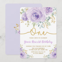 Chic Lavender Blommigt Ro Girl 1:a födelsedagen Pa