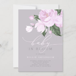 Chic Lavender Grått Blommigt Baby i Bloom Shower Magnetisk Inbjudningskort