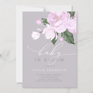 Chic Lavender Grått Blommigt Baby i Bloom Shower Magnetisk Inbjudningskort