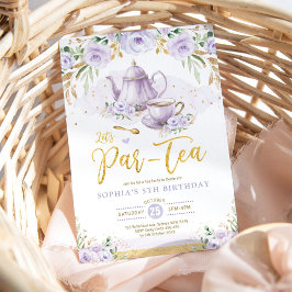 Chic Lavender Guld Blommigt Girls Birthday Tea Par Inbjudningar