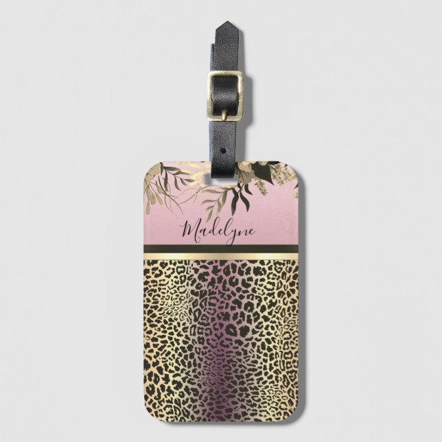 Chic Lavender Guld Leopard Safari Blommigt Bagagebricka (Framsida vertikal)