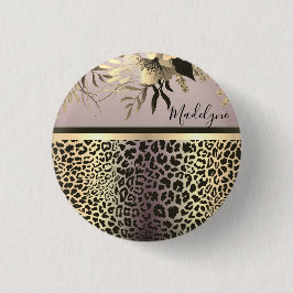 Chic Lavender Guld Leopard Safari Blommigt Knapp