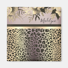 Chic Lavender Guld Leopard Safari Blommigt Magnet