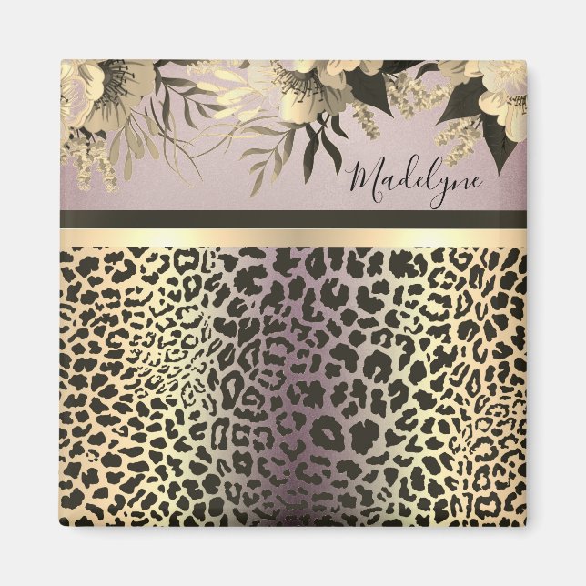 Chic Lavender Guld Leopard Safari Blommigt Magnet (Framsidan)