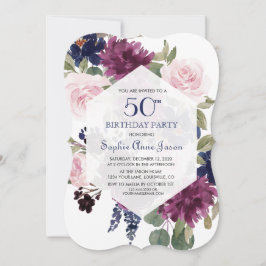 Chic Lavender Lila Blommigt Bloom 50:e födelsedage Inbjudningar
