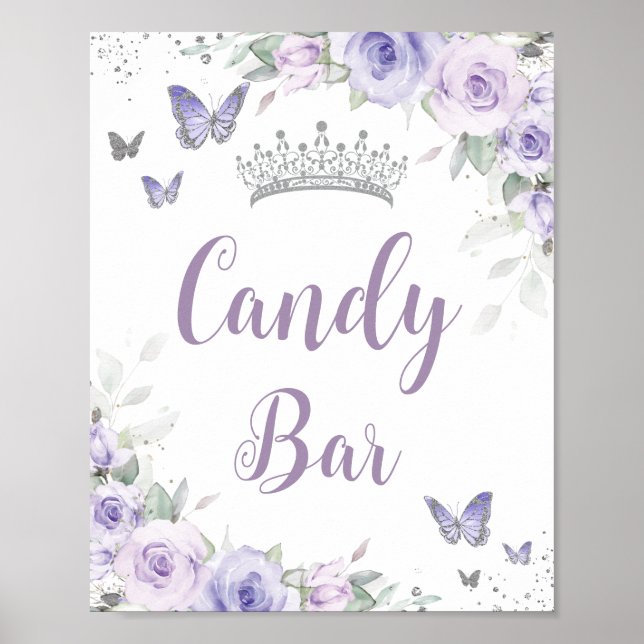 Chic Lavender Lila Blommigt Quinceañera Candy Pub Poster (Framsidan)