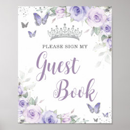 Chic Lavender Lila Blommigt Quinceañera Guest Bok Poster