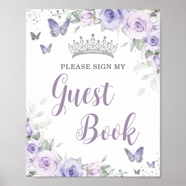 Chic Lavender Lila Blommigt Quinceañera Guest Bok Poster (Framsidan)
