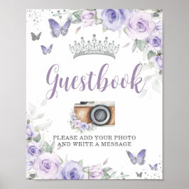 Chic Lavender Lila Blommigt Quinceañera Guestbook Poster