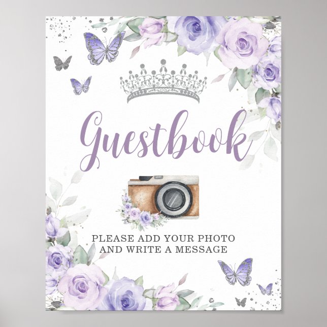 Chic Lavender Lila Blommigt Quinceañera Guestbook Poster (Framsidan)