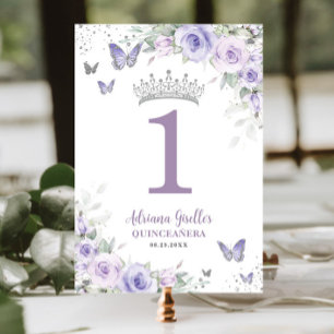 Chic Lavender Lila Blommigt Quinceañera Sweet 16 Bordsnummer