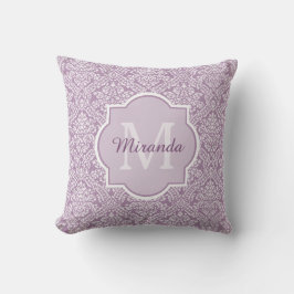 Chic Lavender Lila Damask Monogram med Namn Kudde