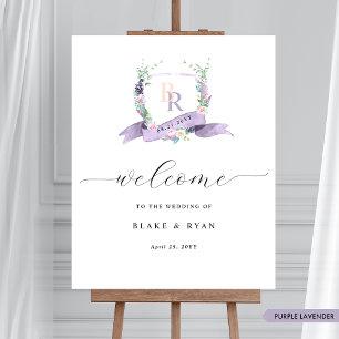 Chic Lavender Lila Monogram Bröllop Välkomsttecken Poster