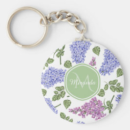 Chic Lavender Lilac Blommigt Pastel Grönt Monogram Nyckelring