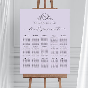 Chic Lavender Monogram Bröllop-skylt för sätesdiag Poster