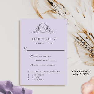 Chic Lavender Monogram med/ utan Måltider OSA Kort