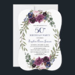 Chic Lavender Navy Blue Blommigt Bloom 50:e födels Inbjudningar<br><div class="desc">Kartkortsdesign med vackra vattenfärgslavender & marin blåa blommor-andetag,  vackra handskriftsskript och speciellt typsnitt. Det kan vara ett underbart val för alla säsongsevenemang. Använda Anpassa verktyg om du vill lägga till information,  gör ändringar. Om du vill ha matchande objekt kan du besöka min blobsamling för blått Blommigt i Lavender.</div>