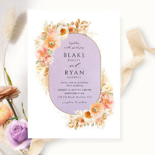 Chic Lavender, Persiko och Cream Oval Bröllop Inbjudningar
