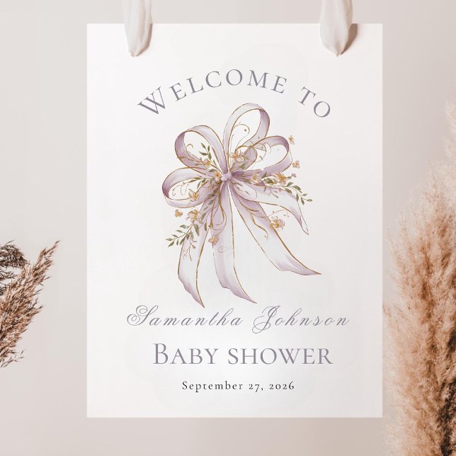 Chic Lavender Ribbon bow baby shower Welcome sign  Poster (Skapare uppladdad)
