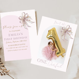 Chic Lavender Ribbon bow First birthday Inbjudningar