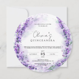 Chic Lavender Watercolor Modern Photo Quinceanera Inbjudningar