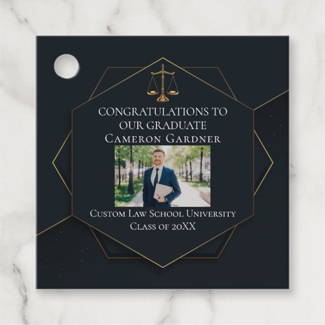 Chic Law School Photo Black Guld Studentfest Gåvor Etiketter (Framsida)