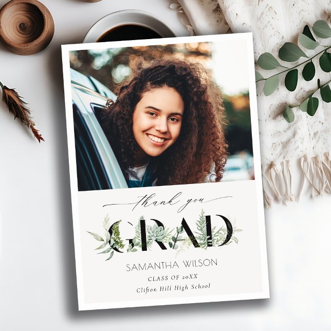 Chic Leafy Fern Succulage Foliage Photo Studenten Tack Kort (Skapare uppladdad)