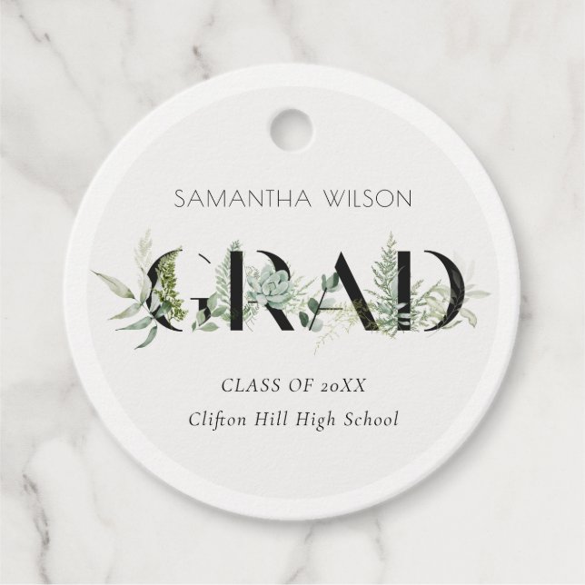 Chic Leafy Fern Succulary Grönt Foliage Studenten Gåvor Etiketter (Framsida)