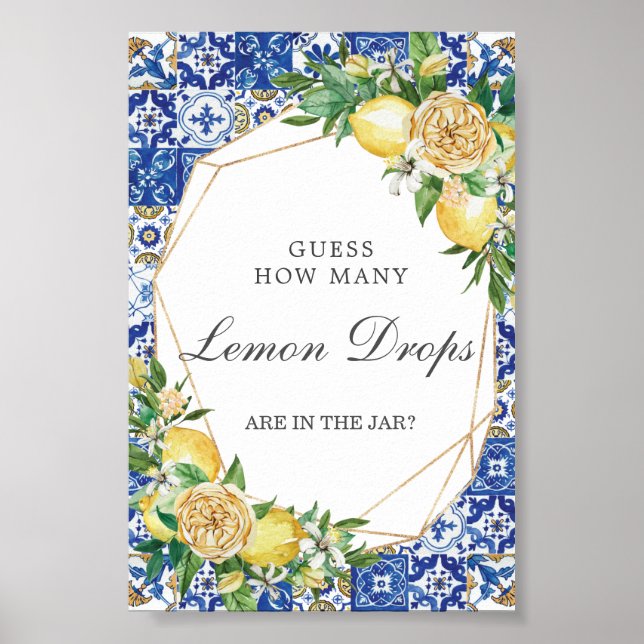 Chic Lemon Blommig Gissa Citron Droppar i Burk Lek Poster (Framsidan)