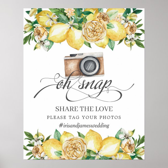 Chic Lemon Blommig Oh Snap Dela Kärleken Bröllop Poster (Framsidan)