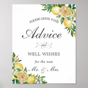 Chic Lemon Blommigt Advice och Önskemål Bröllop-te Poster