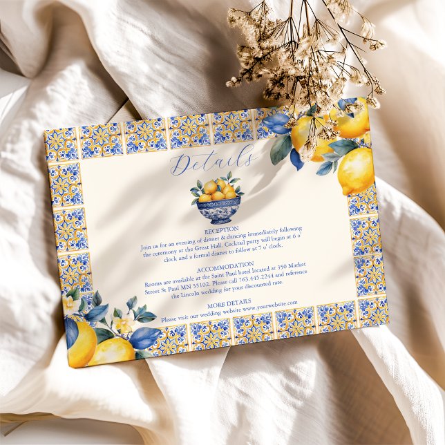 Chic Lemon Blommigt Greenery Mediterranean Bröllop Tilläggskort (Skapare uppladdad)