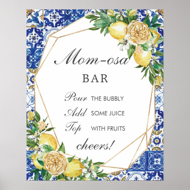 Chic Lemon Blommigt Mamma-osa Pub Babyskylt Poster (Framsidan)