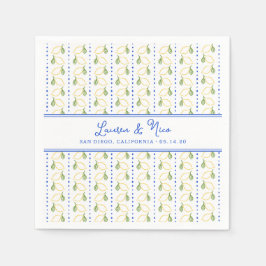 Chic Lemon Citrus Elegant Blue Summer Bröllop Pappersservett