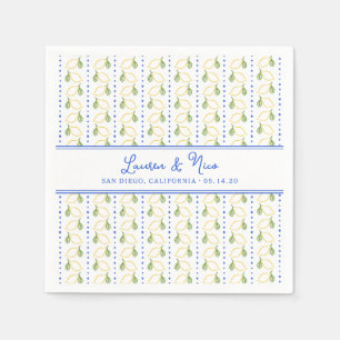 Chic Lemon Citrus Elegant Blue Summer Bröllop Pappersservett
