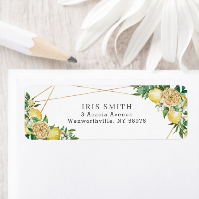 Chic Lemon Greenery Geometric Returadress Returadress Etikett (Insitu)