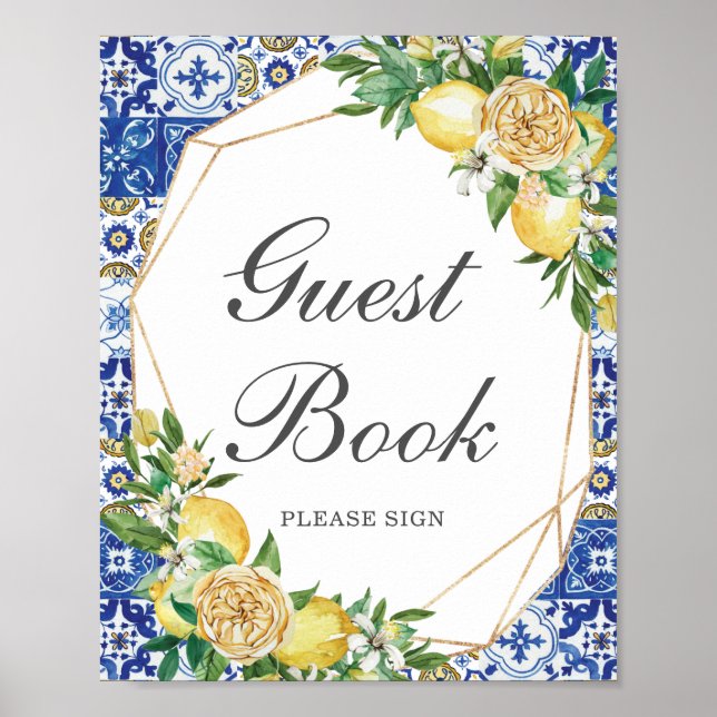 Chic Lemon Gul Floral Gästbok Vänligen Signera  Poster (Framsidan)