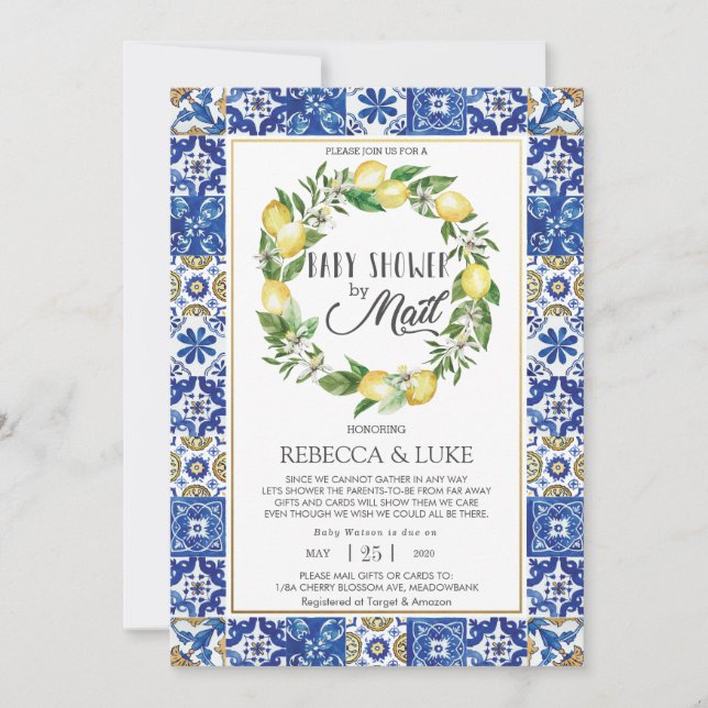 Chic Lemon Mediterranean Baby Shower by Mail Inbjudningar (Framsida)