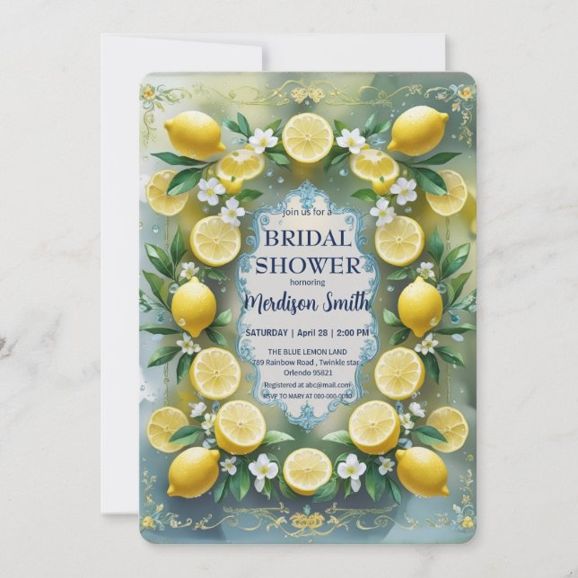 Chic Lemon Mediterranean Summer Möhippa Inbjudningar (Framsida)