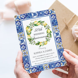 Chic Lemons Mosaic Tiles 50:e Bröllop-årsdagen Inbjudningar